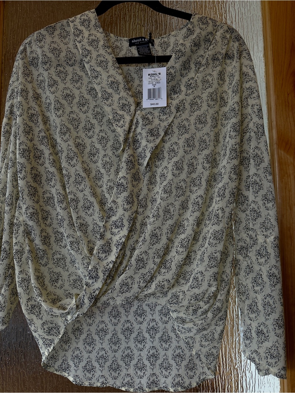 About A Girl Cream and Black Floral Wrap Blouse